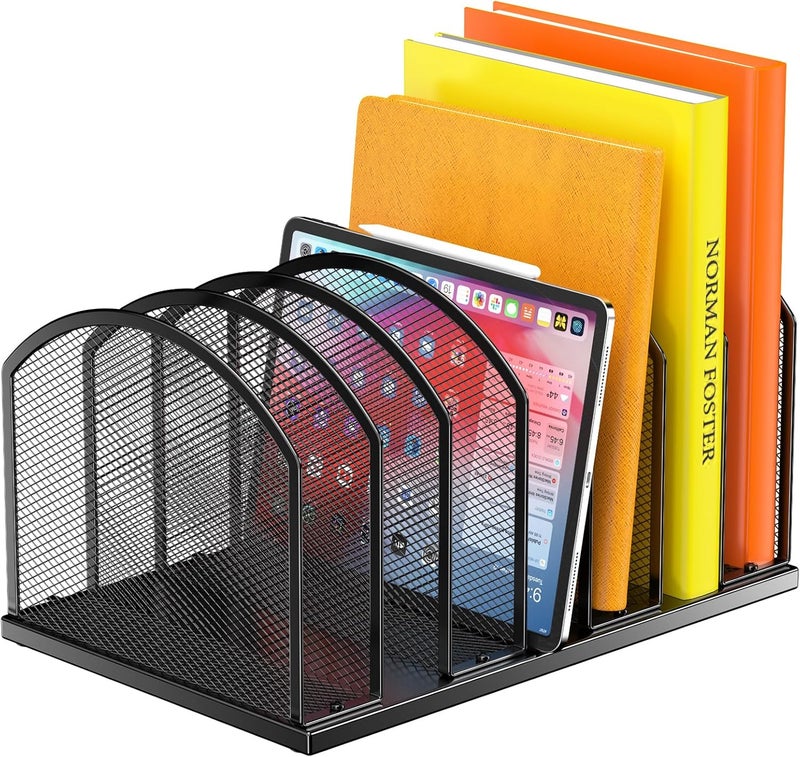 Gawerk 7-Section Metal Upright File Sorter Organizer, Office Small Letter Sorter Desktop File Organizer Metal Mesh Iron Sole, Black - Image 1